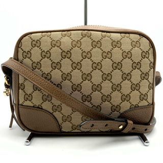 グッチ(Gucci)のGUCCI グッチ   449413  ショルダーバッグ 斜め掛け GGライン GGキャンバス レザー ブラウン ベージュ レディース 【中古】(ショルダーバッグ)