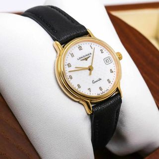 ◆美品 稼働 LONGINES 腕時計 デイト 新品レザーベルト 新品電池 h