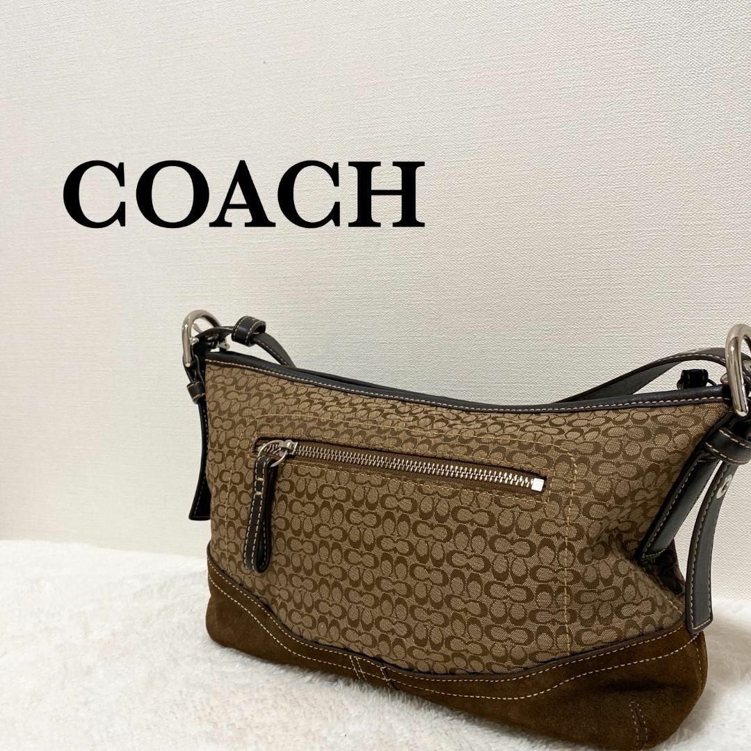 COACH(コーチ)の美品✨COACH コーチショルダーバッグハンドバッグブラウン茶シグネチャー総柄 レディースのバッグ(ショルダーバッグ)の商品写真