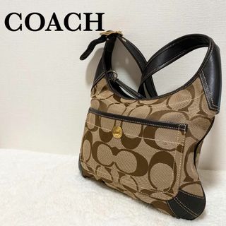 コーチ(COACH)の美品✨COACH コーチショルダーバッグハンドバッグシグネチャー総柄ブラウン茶(ショルダーバッグ)