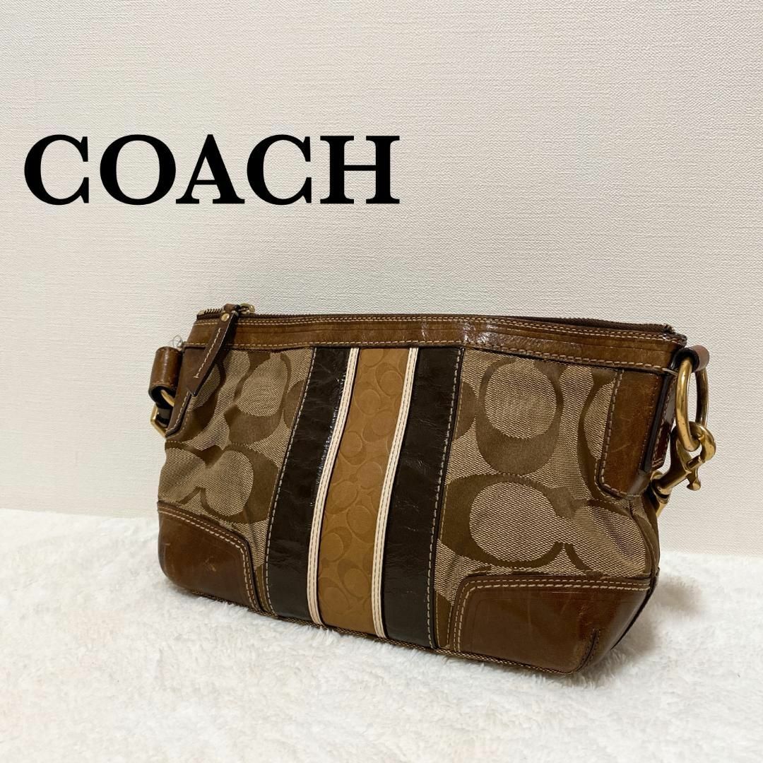 COACH(コーチ)の美品✨COACH コーチショルダーバッグハンドバッグブラウン茶シグネチャー総柄 レディースのバッグ(ショルダーバッグ)の商品写真