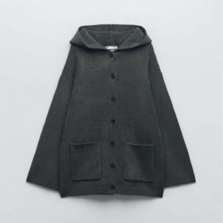 ザラ(ZARA)の＊ フード ニットカーディガン グレー グリーン(ニット/セーター)