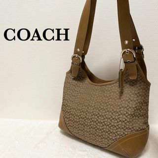 コーチ(COACH)の美品✨COACHコーチセミショルダーバッグトートバッグブラウン茶シグネチャー総柄(ショルダーバッグ)