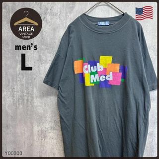 ヴィンテージ(VINTAGE)のUSA製アメリカプリントTシャツ半袖メンズ古着LグレーUネック(Tシャツ/カットソー(半袖/袖なし))