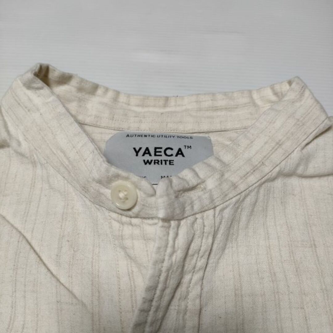 YAECA(ヤエカ)のYAECA WRITE 90161 BUTTON SHIRT STAND COLLAR P/O LONG ロング ブラウス シャツ ベージュ ナチュラルストライプ レディース ヤエカ【中古】4-0411M∞ レディースのトップス(シャツ/ブラウス(長袖/七分))の商品写真