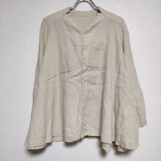 ネストローブ(nest Robe)のnest Robe 01191-2018 リネン Vネック 製品染め  ブラウス シャツ ベージュ レディース ネストローブ【中古】4-0411M∞(シャツ/ブラウス(長袖/七分))