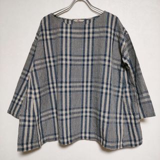 45R/45rpm 先染リネン馬比古Tシャツ リネン ブラウス シャツ ブルー ベージュ レディース フォーティーファイブアールピーエム【中古】4-0411M∞