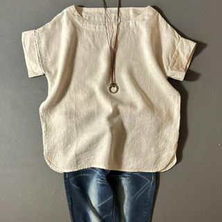 フォグリネンワーク(fog linen work)のフォグリネンワーク リネンブラウス 半袖 プルオーバー ベージュ gu1(シャツ/ブラウス(半袖/袖なし))