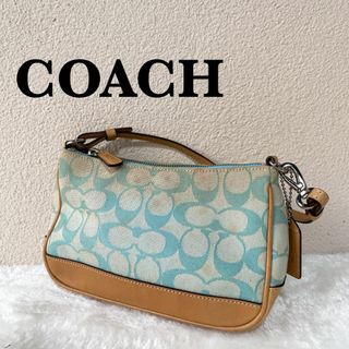 コーチ(COACH)のレア✨COACH コーチハンドバッグトートバッグライトブルー青白シグネチャー総柄(トートバッグ)