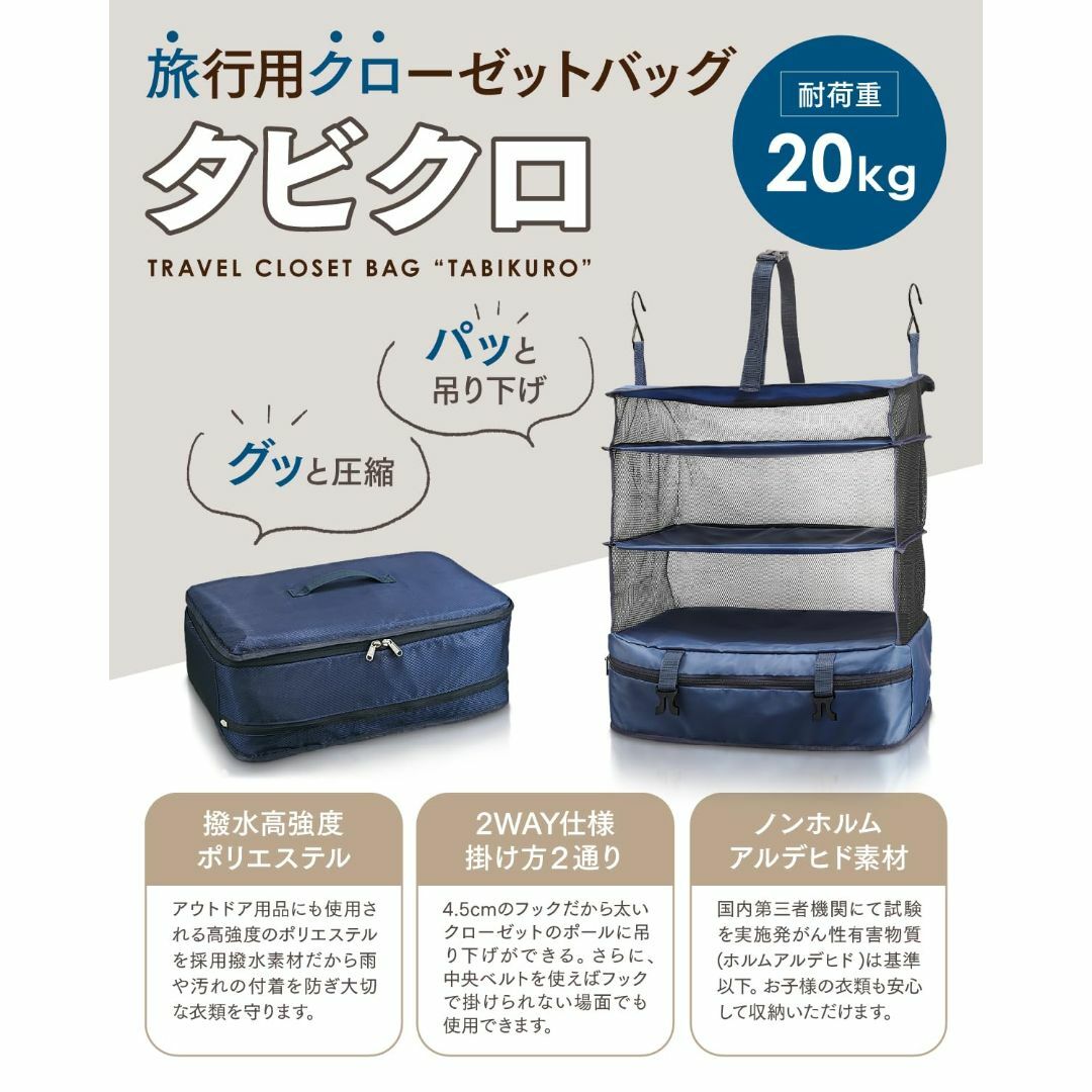 【色: ネイビー】トラベルポーチ 吊り下げ 耐荷重20KG4.5cm大型フック  インテリア/住まい/日用品の収納家具(棚/ラック/タンス)の商品写真