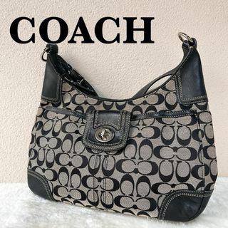 コーチ(COACH)の美品✨COACHコーチセミショルダーバッグトートバッグブラック黒シグネチャー総柄(ショルダーバッグ)