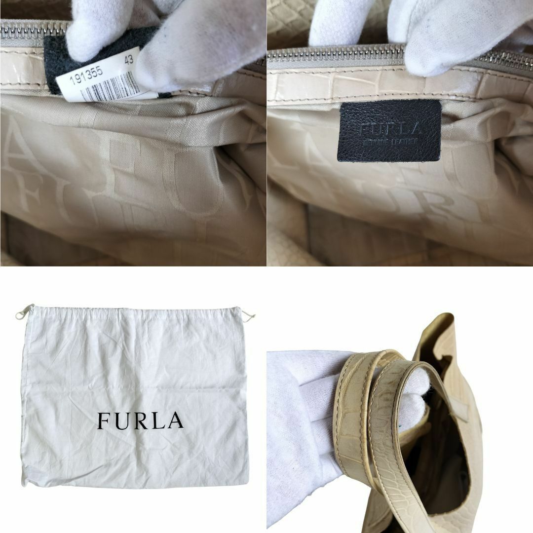 Furla(フルラ)の【精緻なクロコダイル模様✨】　フルラ　トートバッグ クロコ 型押し　ベージュ レディースのバッグ(トートバッグ)の商品写真