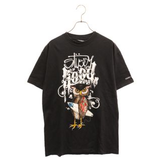 NEIGHBORHOOD ネイバーフッド ×STUSSY×MR CARTOON BONEYARDS ステューシー フクロウ ロゴプリント クルーネック カットソー 半袖Tシャツ ブラック