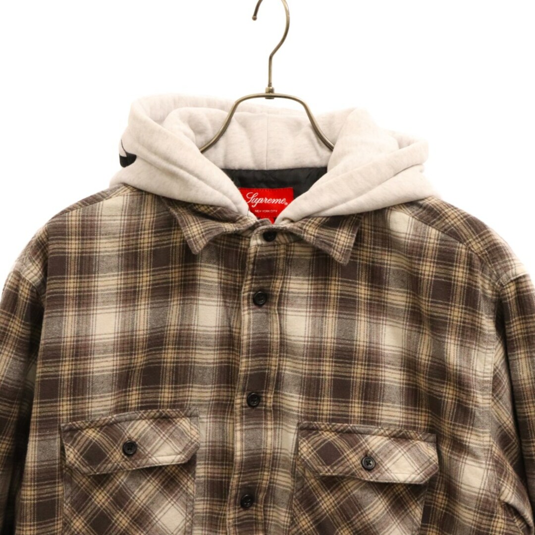 Supreme(シュプリーム)のSUPREME シュプリーム 21AW Hooded Flannel Zip Up Shirt ロゴ刺繍 フーデッド フランネル ジップアップ 長袖シャツ グレー/ベージュ メンズのトップス(シャツ)の商品写真