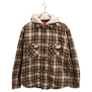 シュプリーム(Supreme)のSUPREME シュプリーム 21AW Hooded Flannel Zip Up Shirt ロゴ刺繍 フーデッド フランネル ジップアップ 長袖シャツ グレー/ベージュ(シャツ)