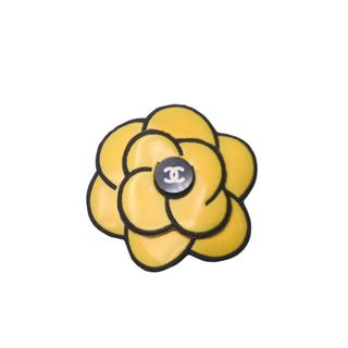 CHANEL - CHANEL シャネル ココマーク カメリアブローチ ブローチ 花 フラワー イエロー ブラック 小物 アクセサリー 美品 中古 62713