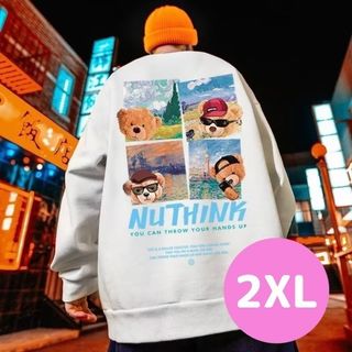 【冬物セール！】メンズ ストリート スウェット ヒップホップ くま 2XL 白　(スウェット)