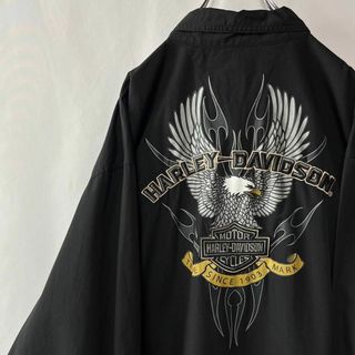 Harley Davidson - ハーレーダビッドソン　BDシャツ　刺繍ロゴ　長袖シャツ　ブラック　2XLサイズ