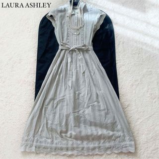 ローラアシュレイ(LAURA ASHLEY)の美品　ローラアシュレイ　ベルト付きシャツワンピース　レース　タック　ドット (ロングワンピース/マキシワンピース)