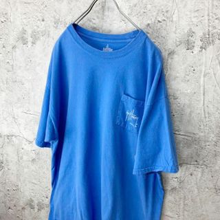 No230 オーバサイズ　バックプリント　Tシャツ　水色　企業ロゴ　古着(Tシャツ/カットソー(半袖/袖なし))