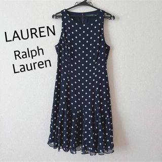 Ralph Lauren - LAUREN Ralph Lauren ドット柄 シフォン ワンピース ひざ丈