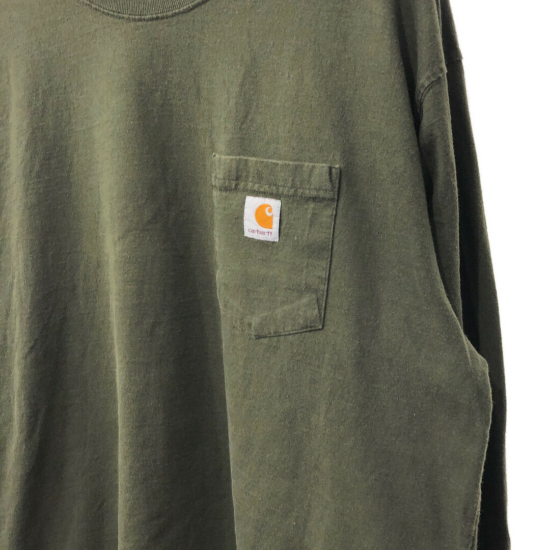 carhartt(カーハート)のCarhartt カーハート 長袖 ポケットＴシャツ ワンポイント グリーン (メンズ XL) 中古 古着 Q4029 メンズのトップス(Tシャツ/カットソー(七分/長袖))の商品写真