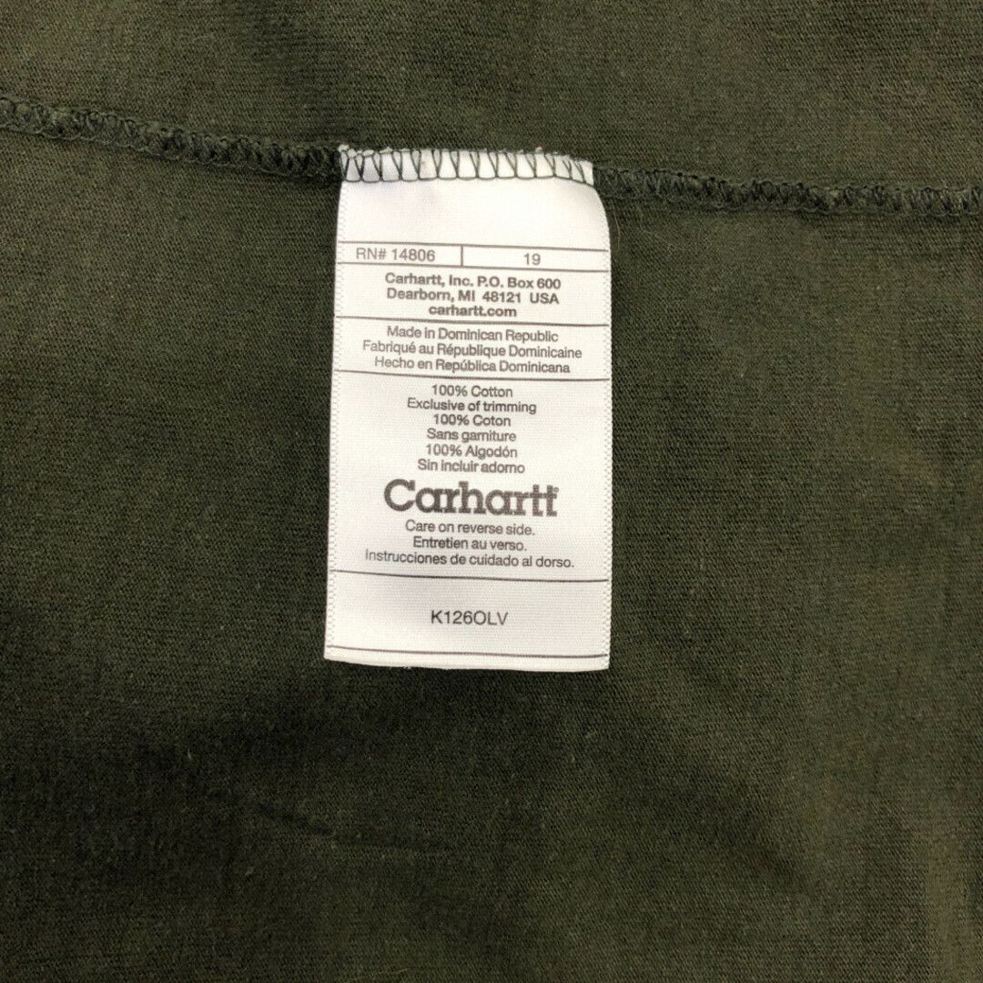 carhartt(カーハート)のCarhartt カーハート 長袖 ポケットＴシャツ ワンポイント グリーン (メンズ XL) 中古 古着 Q4029 メンズのトップス(Tシャツ/カットソー(七分/長袖))の商品写真