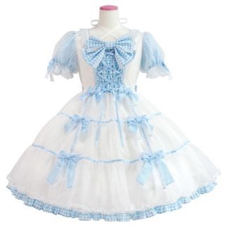 アンジェリックプリティー(Angelic Pretty)のpuffギンガム ワンピース シロ サックス Angelic Pretty(ひざ丈ワンピース)