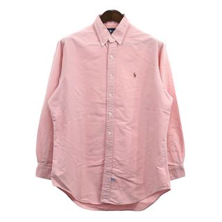 90年代 RALPH LAUREN ラルフローレン ボタンダウン 長袖シャツ アメカジ ワンポイント ライトピンク (メンズ 16.5) 中古 古着 Q4044(シャツ)