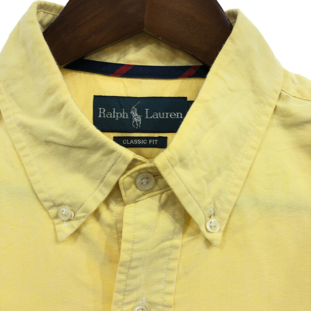 90年代 RALPH LAUREN ラルフローレン ボタンダウン 長袖シャツ アメカジ ワンポイント イエロー (メンズ L) 中古 古着 Q4045 メンズのトップス(シャツ)の商品写真