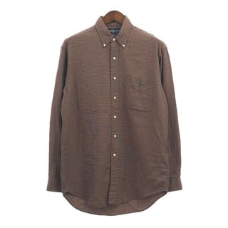 90年代 RALPH LAUREN ラルフローレン BLAIRE ボタンダウンシャツ ワンポイントロゴ チェック ブラウン (メンズ M) 中古 古着 Q4051(シャツ)