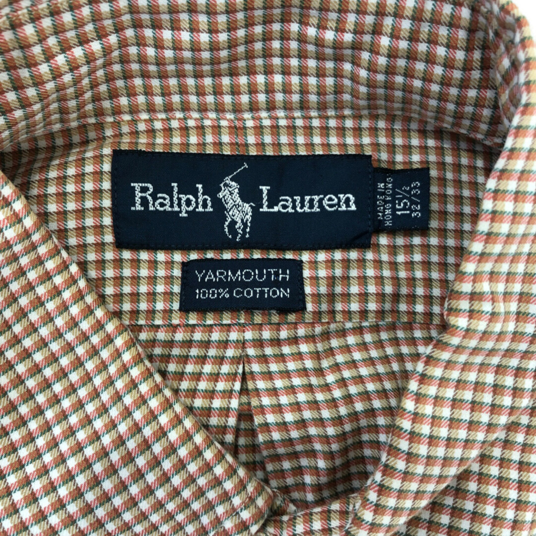 90年代 RALPH LAUREN ラルフローレン YARMOUTH ボタンダウン 長袖シャツ チェック オレンジ (メンズ 15.5) 中古 古着 Q4050 メンズのトップス(シャツ)の商品写真