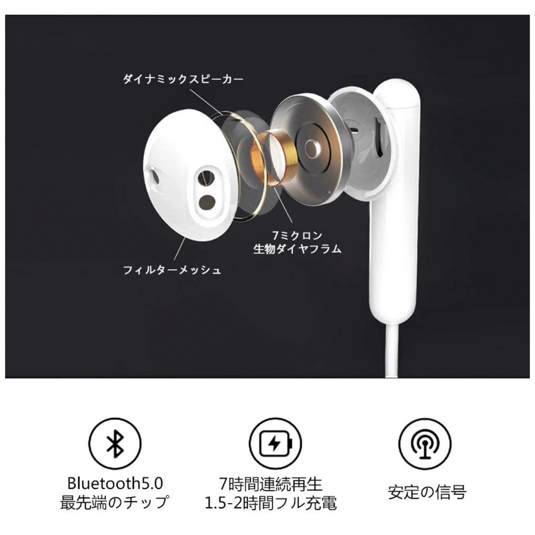 Bluetooth イヤホン ワイヤレスイヤフォン スポーツ デュアルドライバー スマホ/家電/カメラのオーディオ機器(ヘッドフォン/イヤフォン)の商品写真