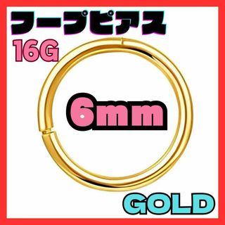 16G 6mm ゴールド フープ ピアス セグメント サージカルステンレス