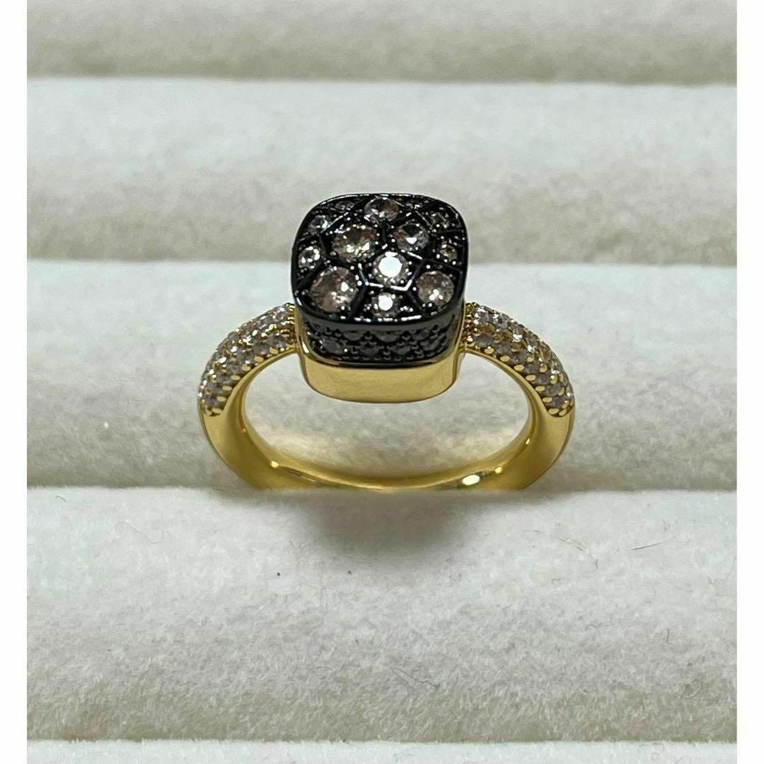 036ブラック×ゴールドパヴェ仕様　ポメラート風 宝石リング ジルコニア レディースのアクセサリー(リング(指輪))の商品写真