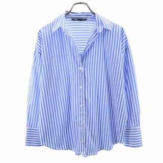 ザラ(ZARA)のザラ スペイン製 ストライプ柄 長袖 オープンカラーシャツ XS ブルー ZARA レディース 古着 【240423】 メール便可(シャツ/ブラウス(長袖/七分))