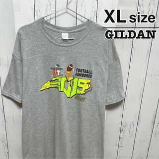 ギルタン(GILDAN)のUSA古着　GILDAN　Tシャツ　XL　グレー　プリント　フットボール　ロゴ(Tシャツ/カットソー(半袖/袖なし))