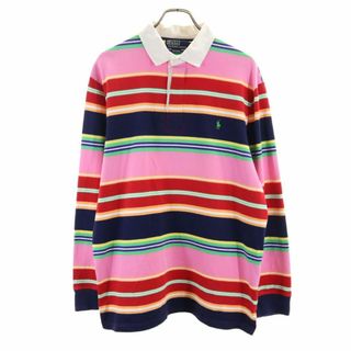 ポロバイラルフローレン ボーダー柄 長袖 ポロシャツ LL ピンク 他 Polo by Ralph Lauren CUSTOM FIT メンズ 古着 【240423】(ポロシャツ)