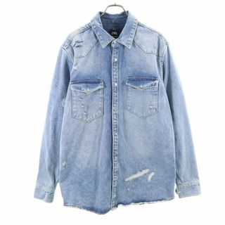 ザラ(ZARA)のザラ ダメージ加工 デニムジャケット XL ZARA シャツ メンズ 古着 【240423】(Gジャン/デニムジャケット)