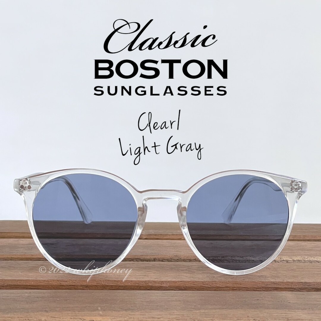 気取らず自然に鮮度アップが叶う ボストンUVサングラス クリアフレーム 薄グレー メンズのファッション小物(サングラス/メガネ)の商品写真
