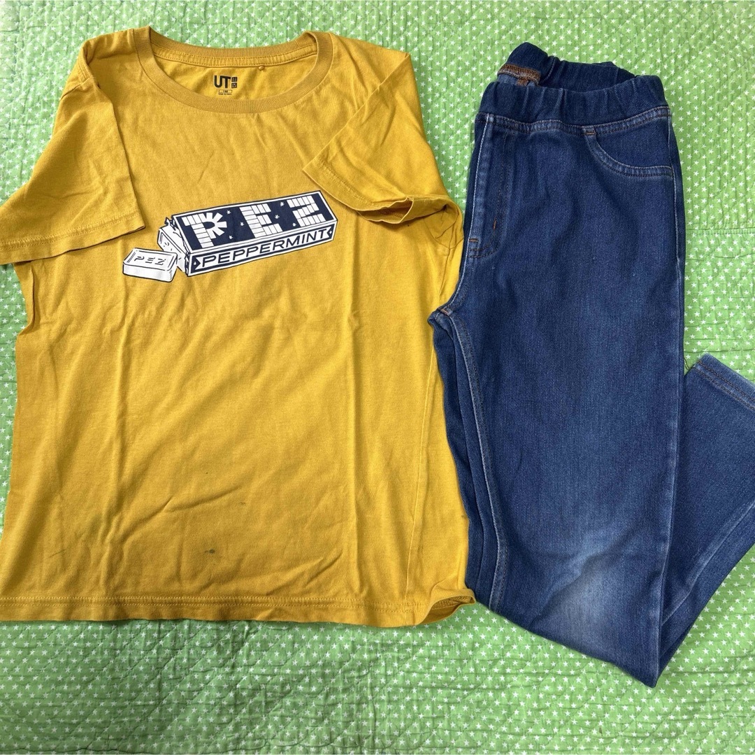 UNIQLO(ユニクロ)の【2点セット】サイズ130 半袖カットソー　Tシャツ　ストレッチパンツ キッズ/ベビー/マタニティのキッズ服男の子用(90cm~)(Tシャツ/カットソー)の商品写真