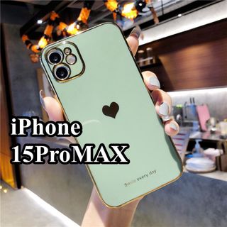 iPhone15ProMAXケース　モスグリーン　ハート　シンプル　可愛い　韓(iPhoneケース)