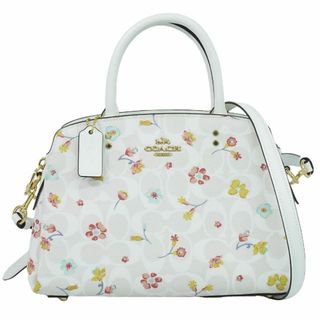 コーチ(COACH)の本物 コーチ COACH ミニ リリー キャリーオール シグネチャー 2WAY ショルダーバッグ ハンドバッグ ポシェット レザー ホワイト マルチカラー C8340 バッグ 中古(ショルダーバッグ)