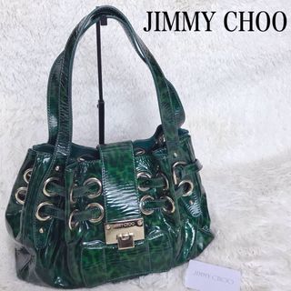 ジミーチュウ(JIMMY CHOO)の美品 JIMMY CHOO エナメル レオパ トートバッグ ハンドバッグ 総柄(ハンドバッグ)