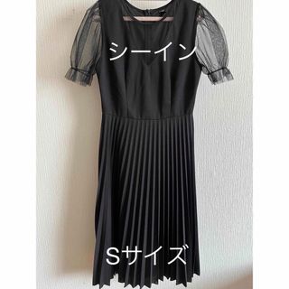 シーイン(SHEIN)の[美品]SHEINシーインレースワンピース　黒　半袖　Sサイズ　プリーツ　レース(ひざ丈ワンピース)