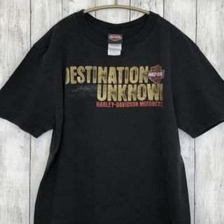 ハーレーダビッドソン(Harley Davidson)のハーレーＴシャツ　両面ロゴ　バーアンドシールド　黒ブラック　サイズＬ　メンズ古着(Tシャツ/カットソー(半袖/袖なし))