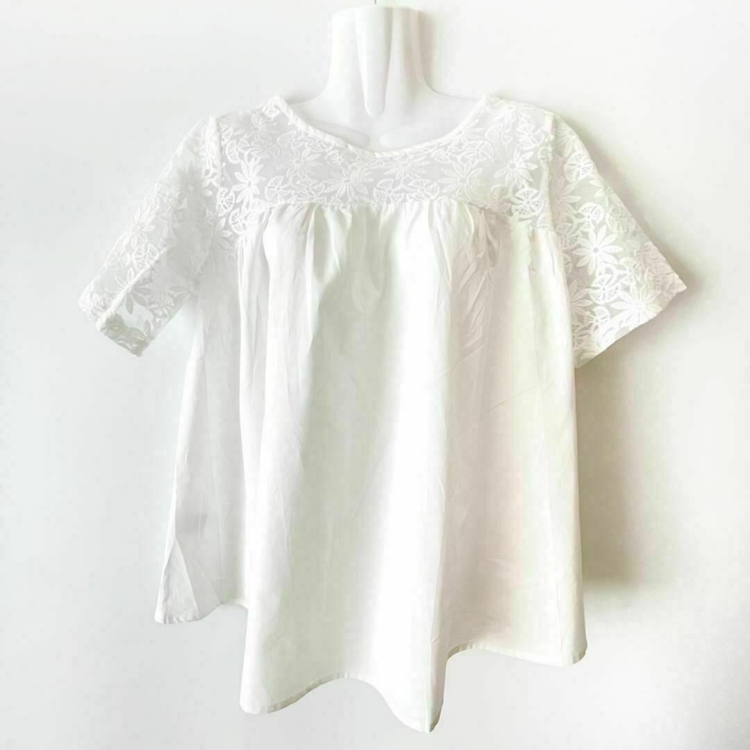 レディース トップス 半袖 カットソー Lサイズ ホワイト ゆるふわ 匿名配送 レディースのトップス(Tシャツ(半袖/袖なし))の商品写真