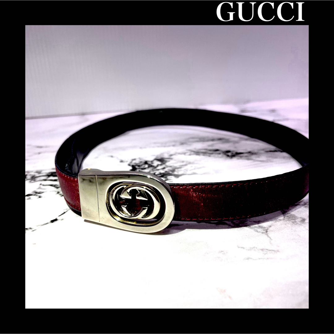 Gucci(グッチ)の【インターロッキングGG】GUCCI  ベルト　グッチ　シルバー　ボルドー レディースのファッション小物(ベルト)の商品写真