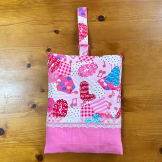 子供用シューズ袋 ☆47 女の子 ピンク リボン 音符 上履きケース(シューズバッグ)