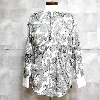 エトロ(ETRO)の極美品 L エトロ 長袖 ワイシャツ 白黒 ペイズリー柄 イタリア製 綿100(シャツ)